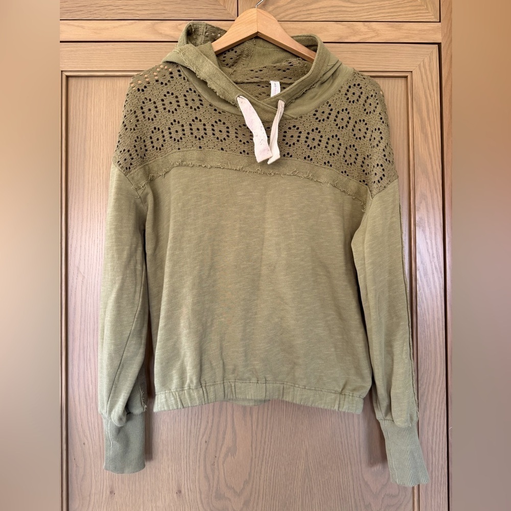 Daily Practice Olive Green Lace Panel Women's Hoodie / xsmall